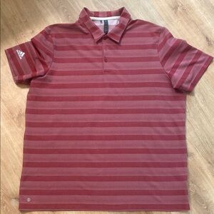 Adidas Red Striped Golf Polo Shirt Casual Wear